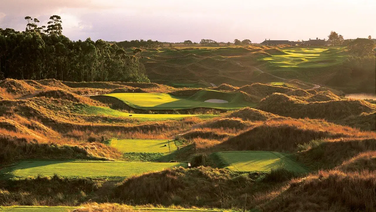 sunset view of a golf course